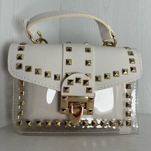 Small White and Gold Colored Clear Transparent Studded Purse Handbag